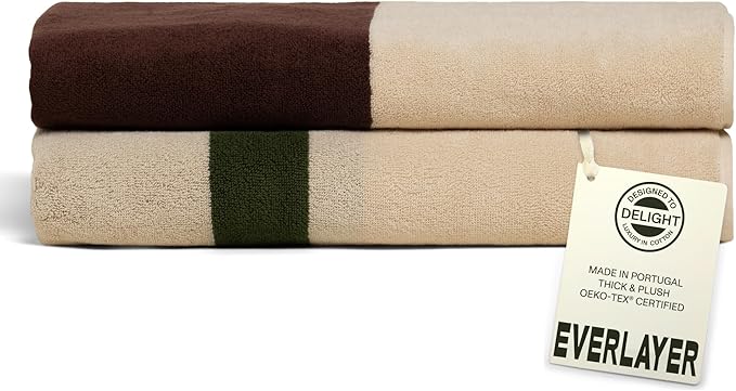 Towels - Ultra Soft, Thick and Plush, Reversible - 2 PC Luxury Bath Sheets (35"x 70"), 550 GSM,100% Combed Cotton, Made in Portugal, Perfect for Home and Bathroom, Wildwood Cognac -Janus