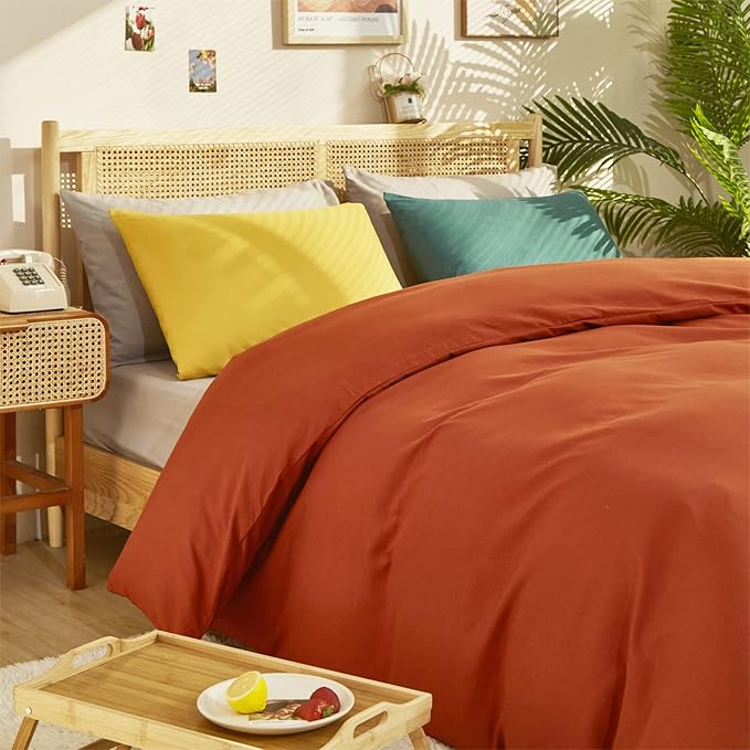 Cottonight Burnt Orange Comforter Set Queen - Rust Caramel Bedding Full, Solid Cotton Reddish Terracotta Blanket Quilt, Soft Breathable Modern for Women Men Adults Kids