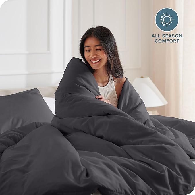 Bare Home Bedding Duvet Cover Oversized Queen - Premium 1800 Super Soft Collection - Lightweight, Cooling - Soft Breathable Bedding Duvet Cover (Oversized Queen, Forged Iron Grey)