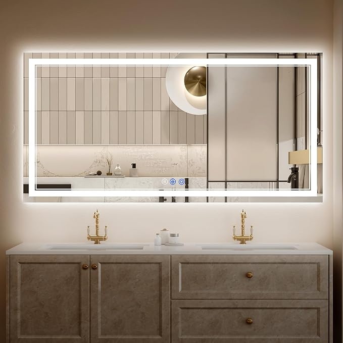 30"x60" LED Bathroom Mirror with Lights, Anti-Fog, Backlit + Front Lit, Dimmable, Led Vanity Mirror for Wall, Lighted Bathroom Mirror, 3 Colors, Shatter-Proof Tempered Glass
