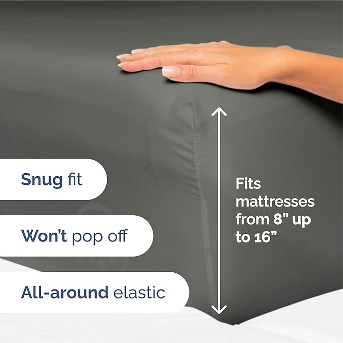 Split King Size 5 Piece Sheet Set - Extra Soft, Breathable And Cooling Sheets - Hotel Luxury Bed Sheets for Women And Men - Deep Pockets, Easy-Fit & Wrinkle-Free - Dark Slate Grey Oeko-Tex Bed Sheets