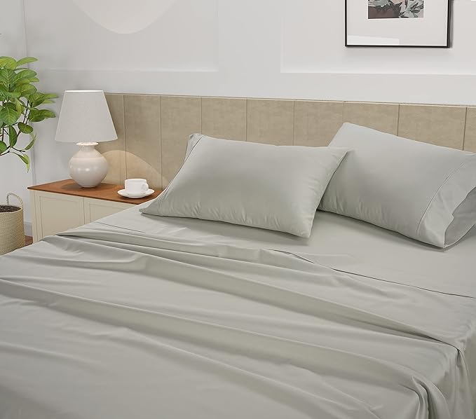 LANE LINEN 100% Cotton Twin Sheet Set – 450 Thread Count Soft & Cooling Sateen Sheets, 15” Deep Pocket Fully Elasticized Fitted Sheet, Luxury Hotel Bedding, Moonstruck