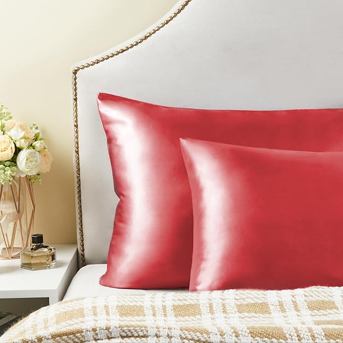 BEDELITE Satin Pillowcase for Hair and Skin, Super Soft Similar to Silk Pillow Cases 4 Pack with Envelope Closure, Cooling Pillowcases for Women Men (20"x36" King Size, Baked Apple)