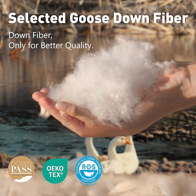 Fluffy Goose Feather Down Fiber Comforter California King, Luxury Cozy Hotel Quilted Duvet Insert, All Season Aesthetic Comfortable Bedding Duvet with Cotton Blend Shell 104x96Inch