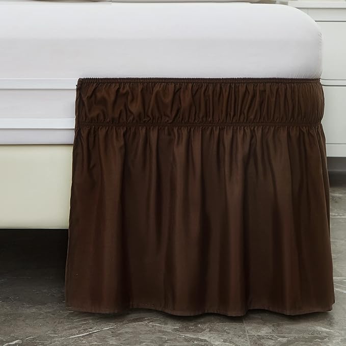 MEILA Wrap Around Bed Skirt Three Fabric Sides Elastic Dust Ruffled 24 Inch Tailored Drop,Easy to Install Fade Resistant-Brown, Twin/Full