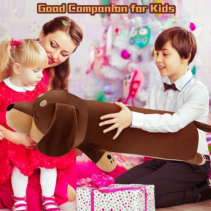 Auspicious beginning 40'' Giant Dachshund Dog Plush Stuffed Animal- Large Weiner Dog Pillow Plushies, Large Sleeping Dachshund Body Pillow, Hugging Stuffed Animal, Birthday Gifts for Kids Girls Boys