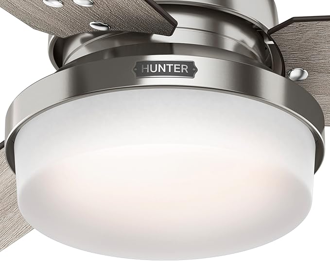 Hunter 52 inch Indoor Ceiling Fan with LED Light and Remote Control - Standard Mount Ceiling Fan, 3 Blades, For Bedroom, Living Room, or Kitchen - Sentinel 59157, Brushed Nickel