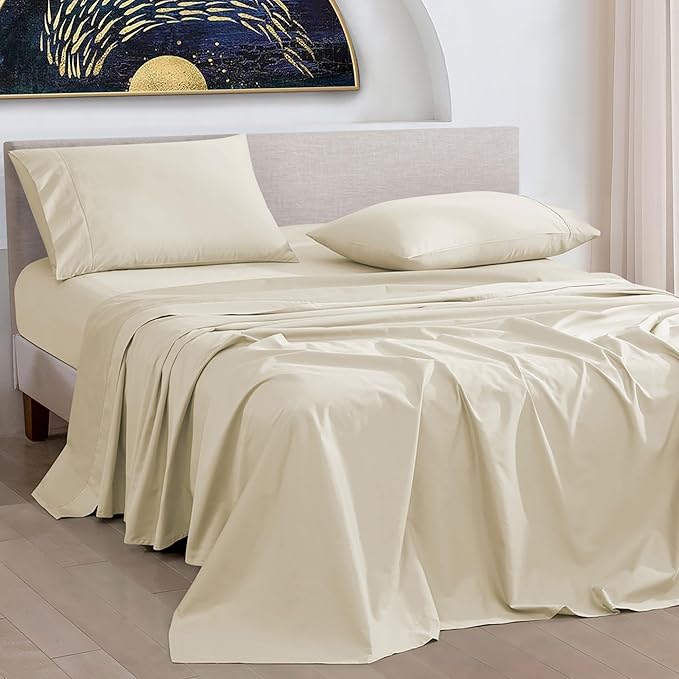 URBANHUT 1000 Thread Count Full Size Egyptian Cotton Bedsheets, Long Staple Soft & Breathable Sheets For Full Size Bedding, 4 Pc Bed Sheet Sets, Luxury Hotel Sateen Sheets Fits 16" Deep Pocket - Ivory