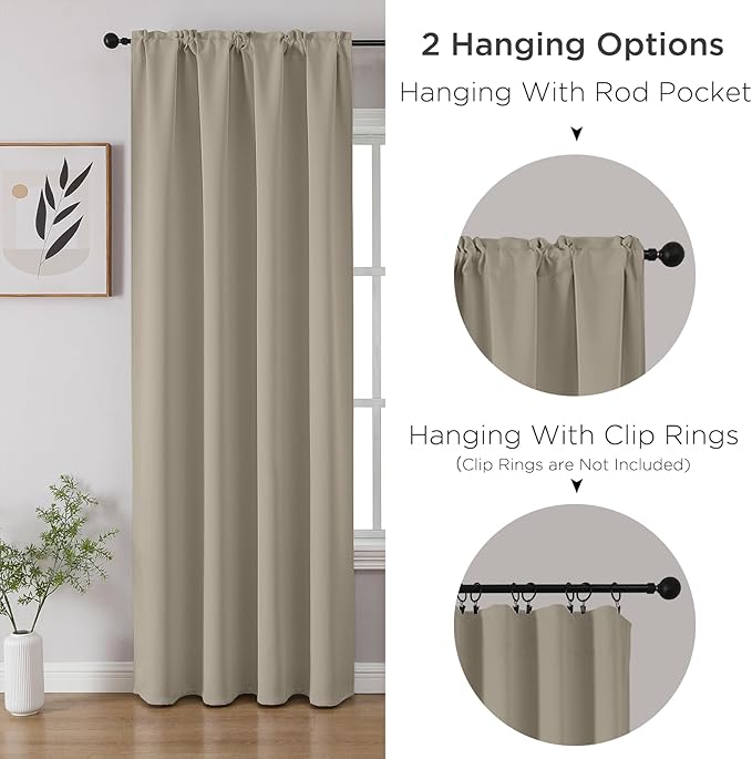CUCRAF Light Beige Blackout Curtains 72 inch Length 2 Panels Set, Rod Pocket Room Darkening Drapes for Bedroom Living Room, Insulated Thermal Light Blocking Window Curtain (W52 x L72 Inch)