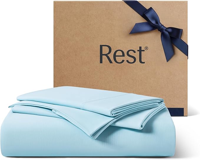 REST® Evercool®+ Starter Sheet Set, TwinXL Light Blue, Breathable Bed Sheets for Hot Sleeper and Night Sweats, with Pillowcases, Ionic+ Self-Cleaning Silver Yarn for Sensitive Skin, 3PCS No Flat Sheet