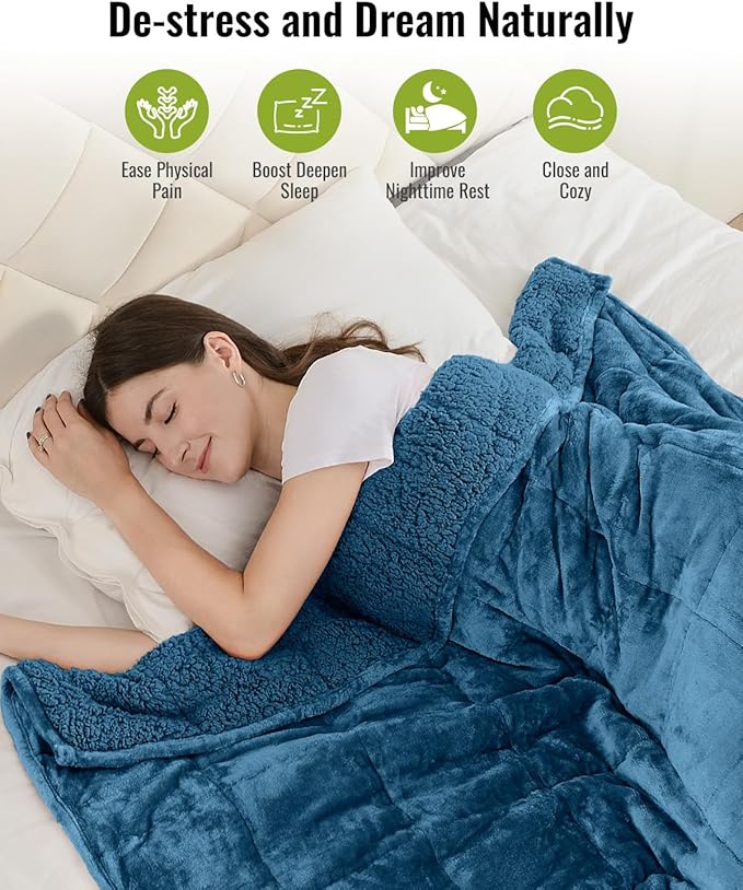 Uttermara Sherpa Fleece Weighted Blanket 20 lbs for Adult, Unicolor Ultra-Soft Fleece and Sherpa, Dual Sided Cozy Plush Blanket for Sofa Bed, 60 x 80 inches, Slate Blue