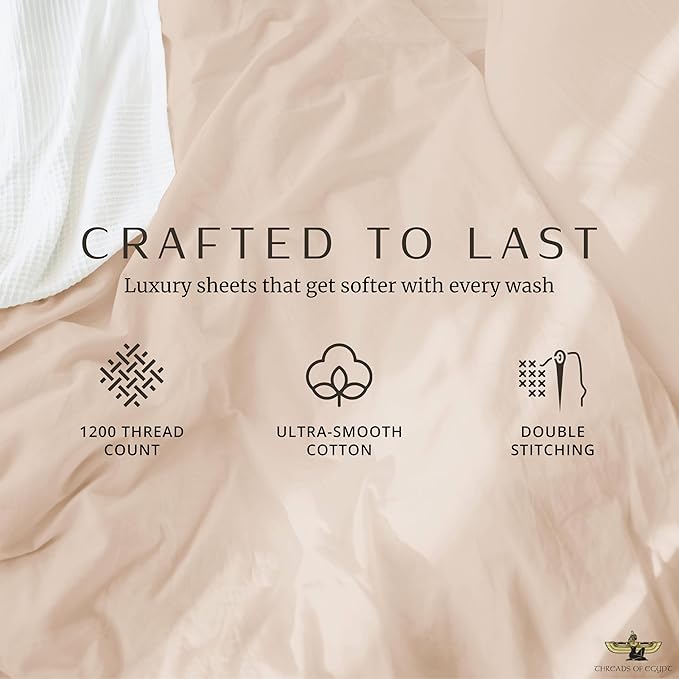 100% Egyptian Cotton Sheets California King Size | 1200 Thread Count | CEA Gold Seal Certified | Ultra Soft | Cooling for Hot Sleepers | 18" Deep Pocket | California King Size [Dune]