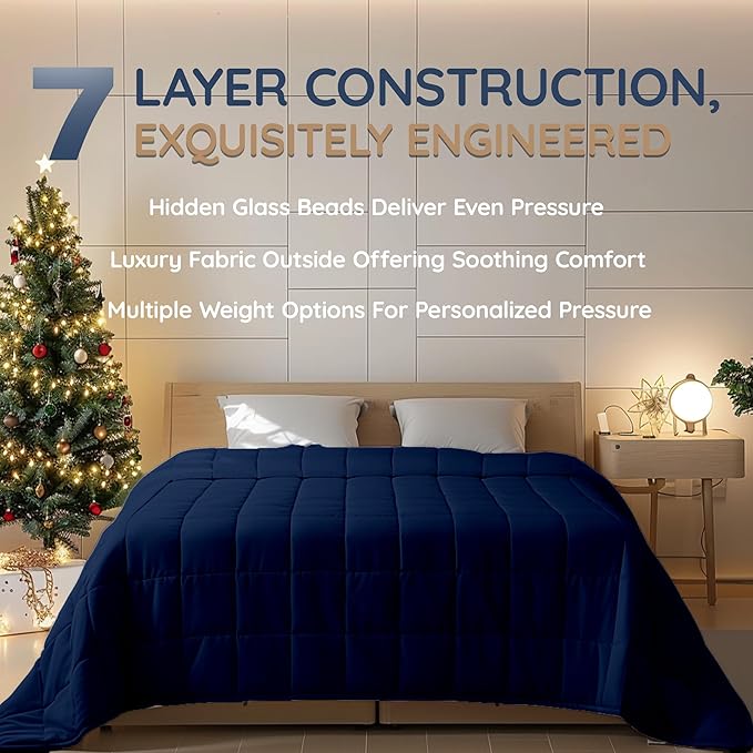 HomeSmart 50lbs Weighted Blanket King Size, Extra Heavy Weighted Blanket, Ultra Soft Breathable Fabric, Also Fits California King Beds, Navy
