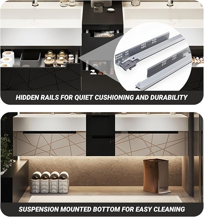 Double Bathroom Vanity with Sink, Floating Modern Bathroom Vanity Set Includes LED Smart Defogging Mirror and Open Storage Wall Cabinet, Solid Wood Bathroom Cabinet with Large Drawer (Apricot, 80")