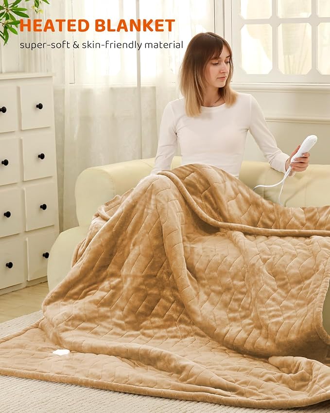 Electric Heated Blanket Queen Size, Super Soft Cozy Upgraded Flannel Heating Blanket with 9 Heating Levels & 1-9 Hours Auto Off, Fast Heating & Overheat Protection, 84" x 90", Brown