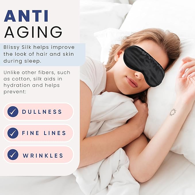 Blissy Silk Sleep Mask - Eye Sleeping Mask for Women & Men for Total Blackout - 100% Pure Mulberry Silk, 22 Momme 6a Fibers - Blindfold Sleep Mask Side Sleeper Eye Cover
