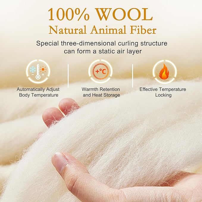 YOUR MOON Luxurious All Season Wool Comforter Queen Size, 100% Natural Australian Wool Filling, Hypoallergenic Comforter Duvet Insert, Noiseless Cotton Shell (White)
