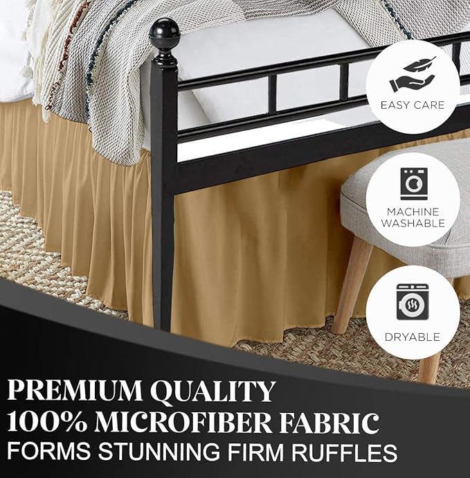 Ruffled Bed Skirt with Split Corners, Taupe, Queen 14 Inch Drop Bedskirt, Hotel Quality Brushed Microfiber Wrinkle Free Dust Ruffle Bed Skirt Queen Size
