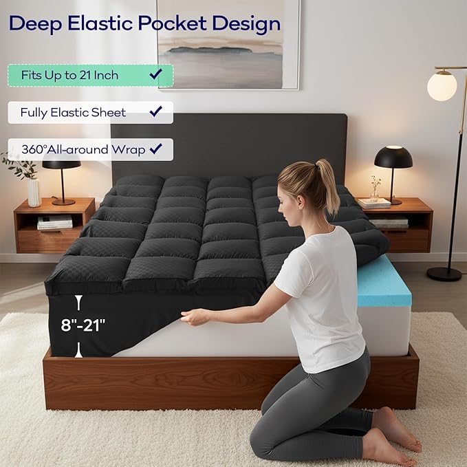 OLANLY Dual-Layer 4 Inch Twin XL Size Memory Foam Mattress Topper for College Dorm Room Essentials, 2 Inch Gel Memory Foam Topper, 2 Inch Cooling Pillow Top Mattress Pad Cover, Black