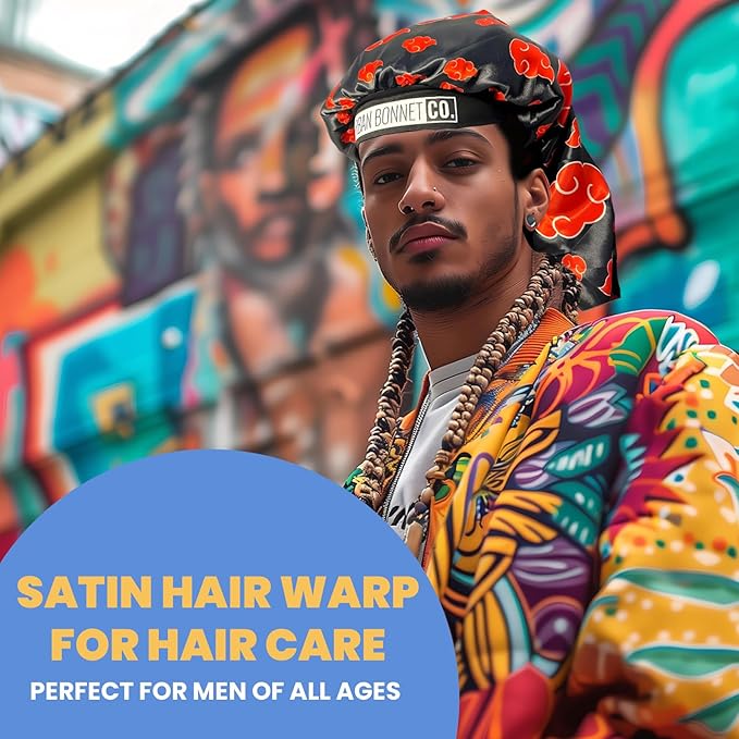 Premium Non Slip Hair Bonnet for Men Satin Curly & Dreadlocks Wrap Silk Double Layer Sleeping & Shower Cap Anime Soft Band (Powdery Pink)