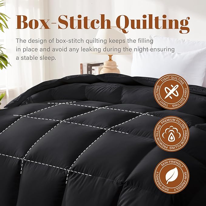 Cosybay Queen Size Feather Down Fiber Comforter - Ultra Fluffy 100% Cotton Duvet Insert, All Season Hotel Luxury Bedding with Corner Tabs, 90"x90" Black
