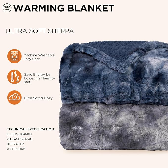 Westinghouse Electric Blanket Twin, Faux Fur Heated Blanket with 10 Heating Levels & 1-12 Hours Auto Off, Soft Cozy Sherpa Heated Blanket Washable Blanket (62" x 84" Twin Size, Grey)