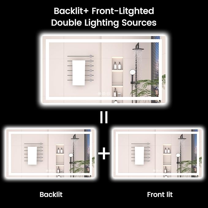 30x30 LED Bathroom Mirror with Lights, Anti-Fog, Backlit + Front Lit (CRI>90), Lighted Bathroom Vanity Mirror for Wall, Memory Function, Dimmable, Tempered Glass, Shatter-Proof, ETL Listed
