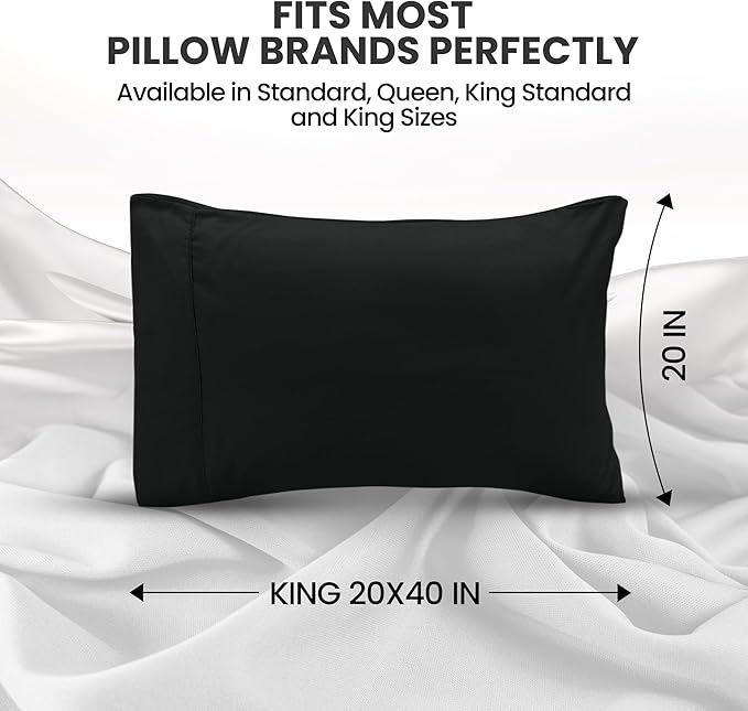 Pillow Covers by Utopia Bedding - King Size 2-Pack – Soft Brushed Microfiber – Perfect for Hospitals, Hotels, Guest Rooms – Oeko-TEX Certified, 20x40 Inches (Black)