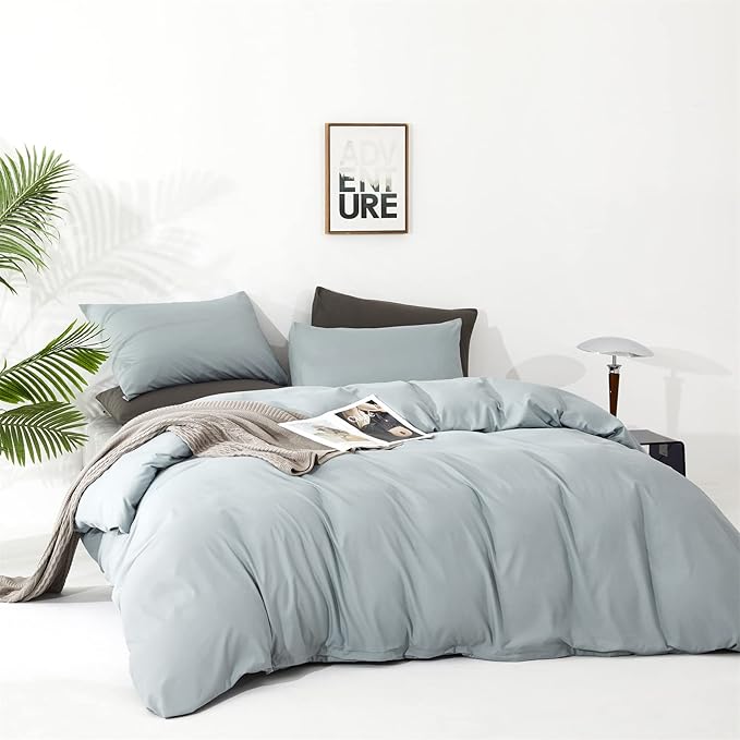 Cottonight Cal King Blue Comforter Set Light Blue Bedding Set California King Solid Blanket Quilts Modern Soft Breathable Baby Blue 3 Piece Comforter Set