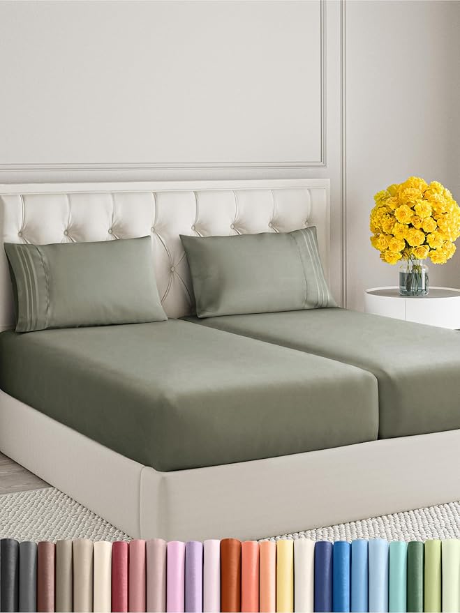Split King Size 5 Piece Sheet Set - Extra Soft, Breathable And Cooling Sheets - Hotel Luxury Bed Sheets for Women & Men - Deep Pockets, Easy-Fit & Wrinkle-Free Sheets - Dark Taupe Oeko-Tex Bed Sheets