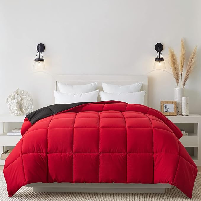 Cosybay Down Alternative Comforter (Red/Black, Full) - All Season Soft Quilted Full Size Bed Comforter - Duvet Insert with Corner Tabs -Winter Summer Warm Fluffy, 82x86 inches