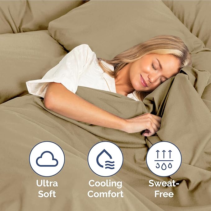 Twin XL Size 3 Piece Sheet Set - Extra Soft, Breathable and Cooling Sheets - Hotel Luxury Bed Sheets for Women & Men - Deep Pockets, Easy-Fit & Wrinkle-Free Sheets - Light Caramel Oeko-Tex Bed Sheets