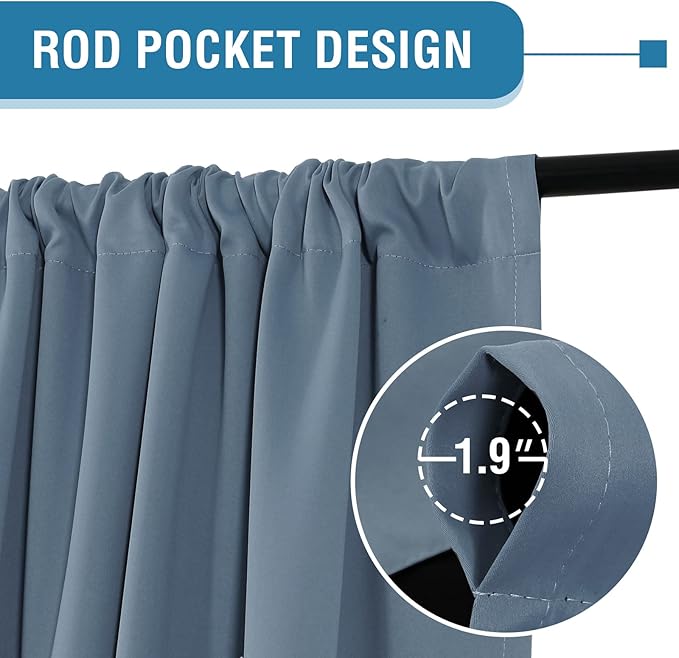 H.VERSAILTEX 100% Blackout Curtains for Bedroom Short Curtains Half Window Curtains for Kitchen, Privacy Energy Saving Curtain Tiers for Bathroom Shades, W 42 x L 36 inch, Stone Blue, Set of 2