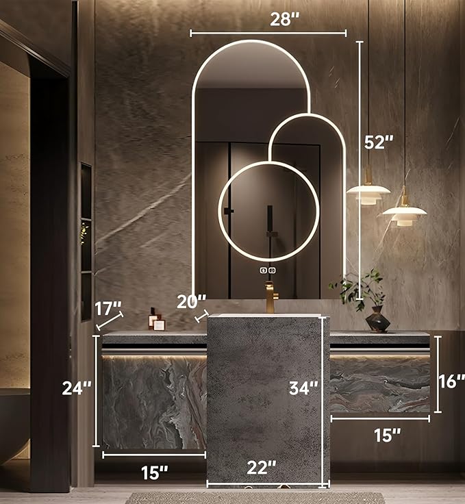 Single Sink Freestanding Bath Vanity, Modern Bath Vanity with LED Smart Mirror, 52IN Solid Wood Floating Bathroom Sink Cabinet with Marble Slate Top and Large Storage Drawer
