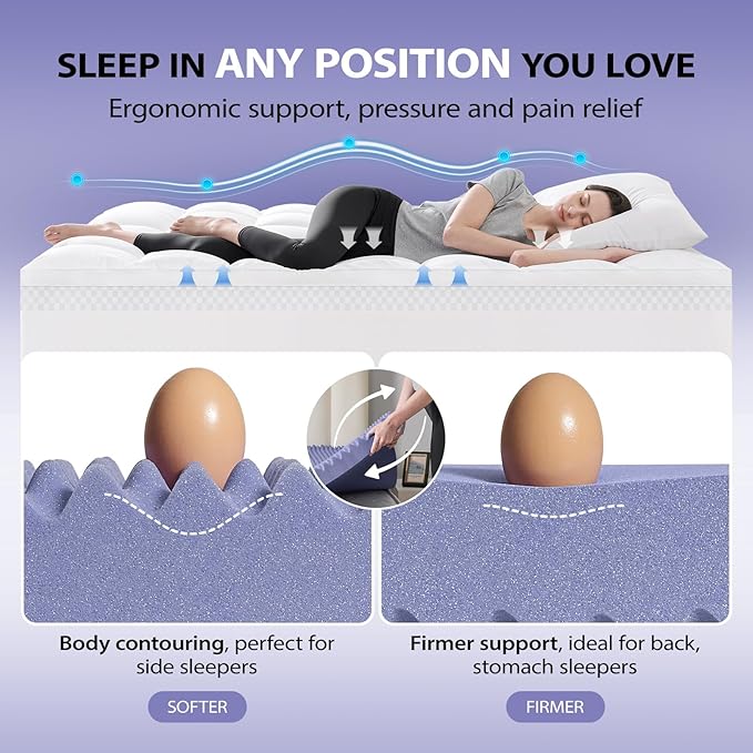 downluxe 4 Inch Twin Memory Foam Mattress Topper Pro Dual Layer 2 Inch Cooling Gel Egg Crate Memory Foam Plus 2 Inch Pillow Top Medium Firm with Deep Pocket