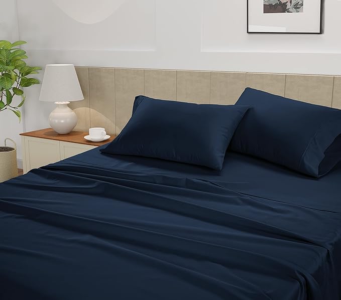 LANE LINEN Split Top King Sheets Sets for Adjustable Bed – 450 Thread Count 100% Cotton, Soft & Cooling Sateen Weave, 15” Deep Pocket Fully Elasticized Fitted Sheet, Premium Bedding, Estate Blue