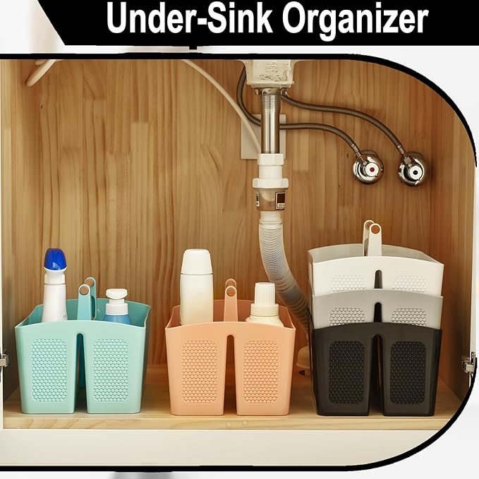 Haundry Plastic Green Shower Caddy Basket with 3 Compartments, Portable Divided Bathroom Cleaning Caddy Organizer Storage Tote with Handle for Dorm, College, Room Essentials