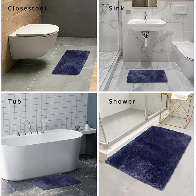 FIFU Bathroom Rugs 24" W x 36" L, Bath Mat for Bathroom, Bedroom, Laundry Room & Kitchen, Non-Slip Rubber Latex Backing, Extra Soft and Absorbent Microfiber Carpet, Machine Washable Rug, Navy Blue