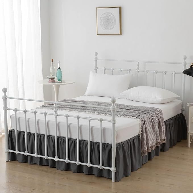 Bed Skirt King Size Ruffled Bed Skirts with Split Corners, 12 Inch Drop Dust Ruffle Bed Skirt with Platform, Darkgrey, 12" King