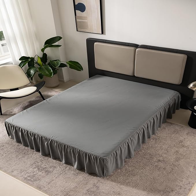 Grey Bed Skirt Queen Size Ruffled Bed Skirt with Split Corners, Queen Bed Skirt 16 Inch Drop, TSUTOMI Queen Size Bed Skirt Grey for Ruffled Bed Skirt with Split Corners, Bed Skirts Queen Size