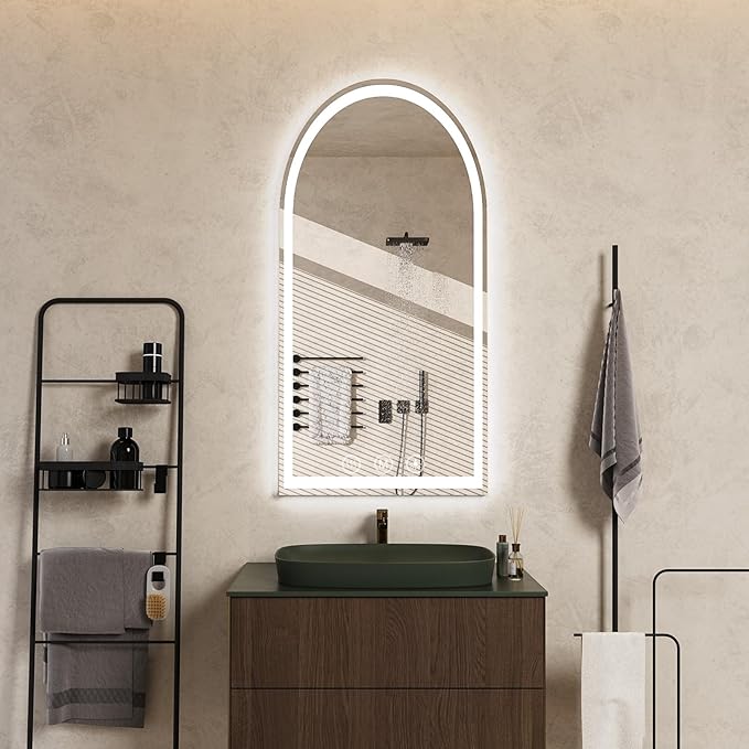 LED Bathroom Mirrors with Lights 24"x48" Arched Mirror for Wall,Led Vanity Mirror, Anti-Fog,LED Mirrors with Front Light and Backlit, Anti-Fog, Dimmable, 3 Color, Shatterproof, Touch Sensor