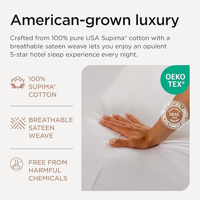 Threadmill Certified 100% American Supima Luxury Cotton Sheets California-King Sheets,1000 Thread Count Sateen Weave, 4 Pc Luxury Bed Sheets Set, Hotel White Sheet with Elasticized Deep Pocket