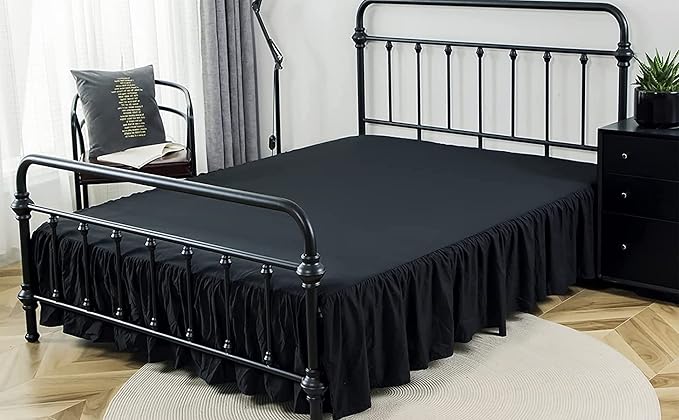 Bed Skirts King Size 18 Inch Ruffled Bed Skirt with Split Corners, 18 Inch Drop Dust Ruffle Bed Skirt with Platform, Black, King Size