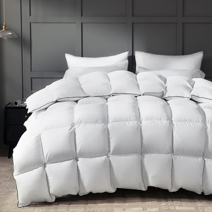 Ubauba Goose Feather Down Fiber Comforter King Size - White Fluffy Duvet Insert King - All Season Luxurious Hotel Bedding Comforter with Ultra Soft 100% Cotton Cover, 106 x 90 Inch