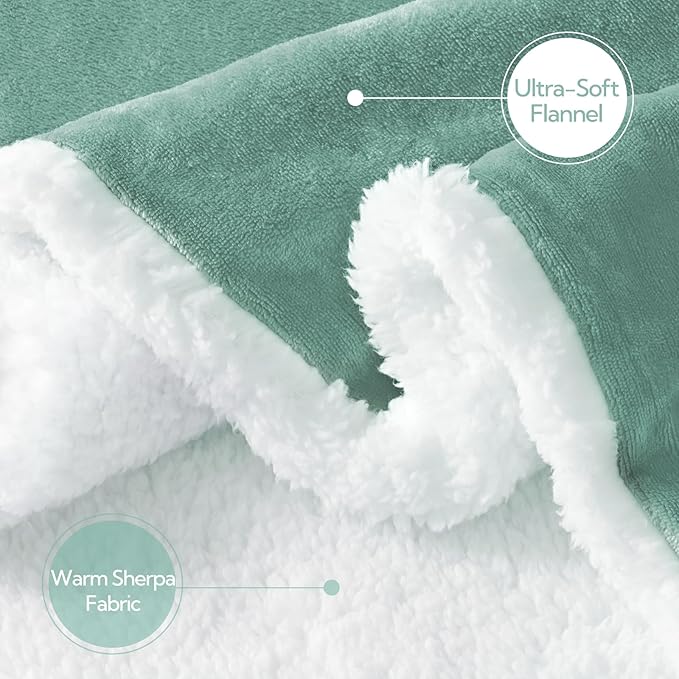 Electric Heated Blanket Throw 50"x60" - Soft Cozy Flannel & Sherpa Fabric Dual-Sided, 9 Heat Settings & 2-10 Hours Auto Off, Warming Heated Throw for Home Office, Machine Washable, Green