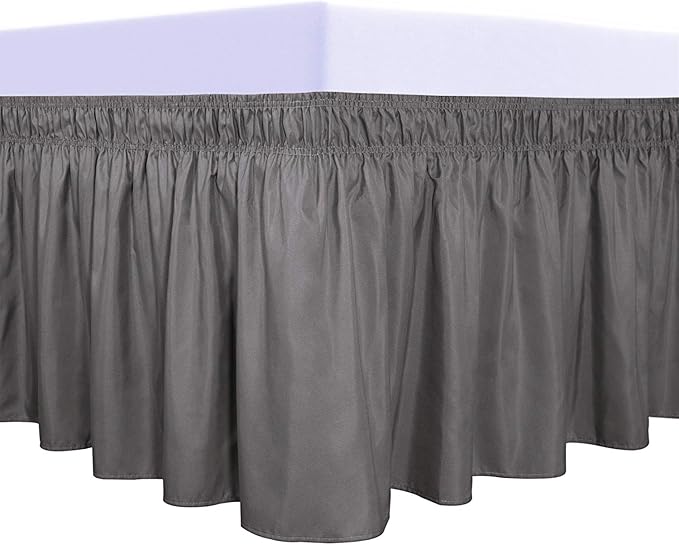 PureFit Wrap Around Ruffled Bed Skirt with Adjustable Elastic Belt - 14 Inch Drop Easy to Put On, Wrinkle Free Bedskirt Dust Ruffles, Bed Frame Cover for Twin,Twin XL and Full Size Beds, Dark Gray