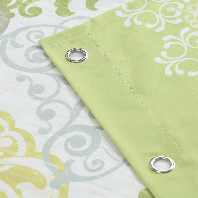 90 Inch Fabric Shower Curtain, Extra Long Green Yellow Grey Boho Medallion Print Shower Curtains for Bathroom, 72" W x 90" H
