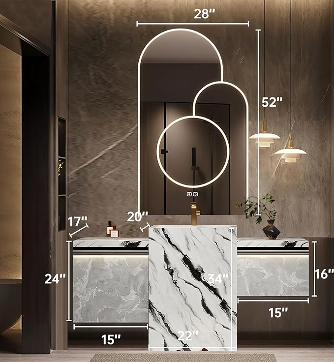Single Sink Freestanding Bath Vanity, Modern Bath Vanity with LED Smart Mirror, 52IN Solid Wood Floating Bathroom Sink Cabinet with Marble Slate Top and Large Storage Drawer