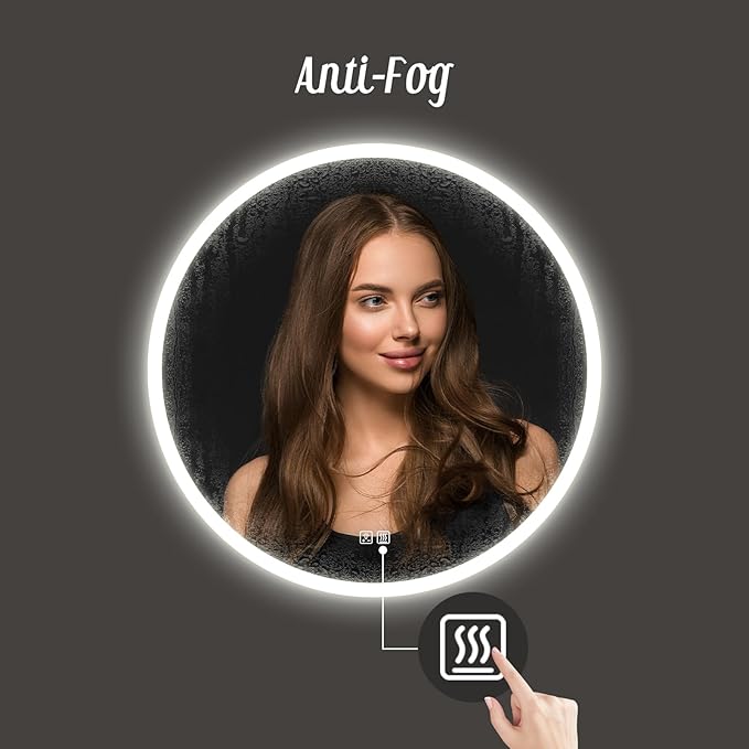 APRILSOUL 40 Inch Round LED Bathroom Vanity Mirror with Front and Backlit, Led Mirror with Anti-Fog, 3 Colors and Dimmable Light