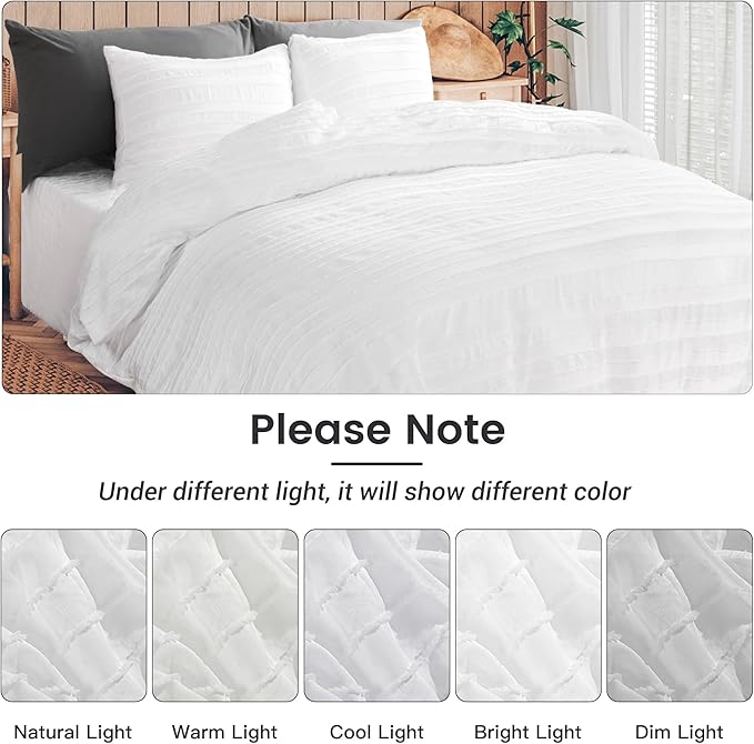 NEXHOME PRO Twin Duvet Cover, White 2 Pieces Boho Tufted Twin Size Duvet Cover Set, Soft and Lightweight Microfiber Comforter Cover Set for All Season (White Twin, 66 x 90)-No Comforter